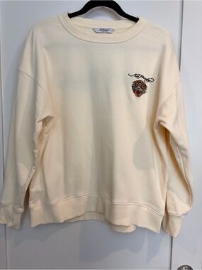Ed Hardy Tiger Embroidered Cream Crewneck Sweatshirt XL